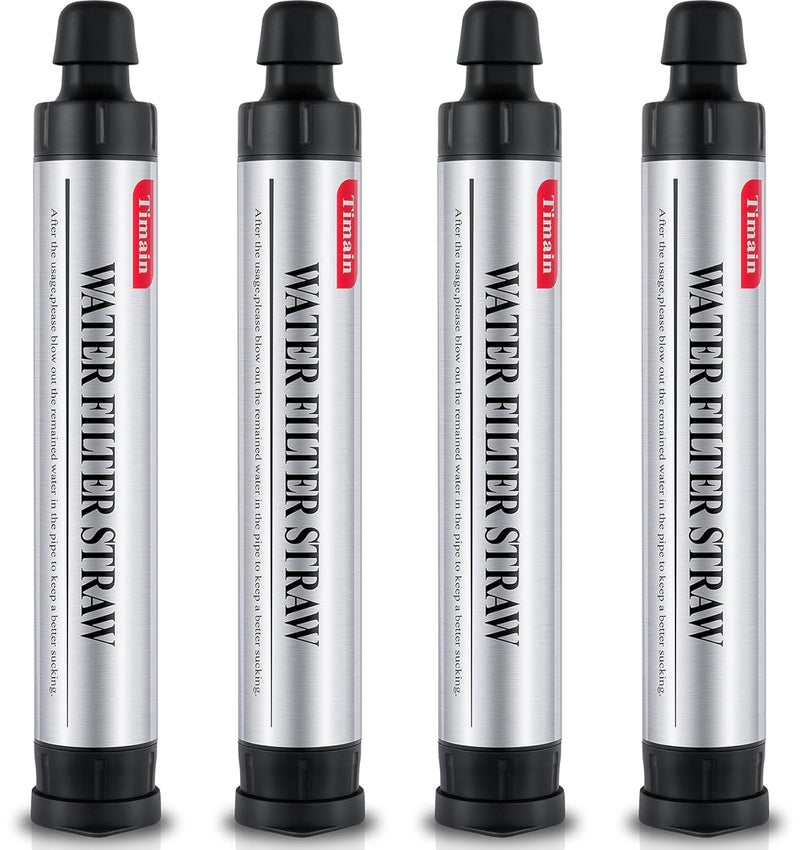 Timain 4 Pack 4-Stage Filtration,High Flow Rate Water Filter Straws,Water Purifier Survival for Emergency Kits,Travel,Camping, Hiking,Fishing,Hunting (4) - Image 1